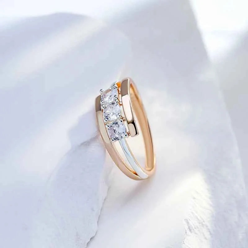 Rose Gold & Silver Tone Three-Stone Zircon Ring