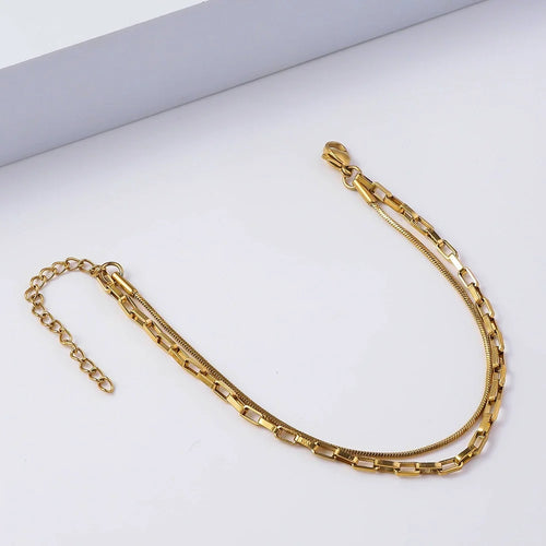 Double-Layer Paperclip & Snake Chain Bracelet - SEIYI