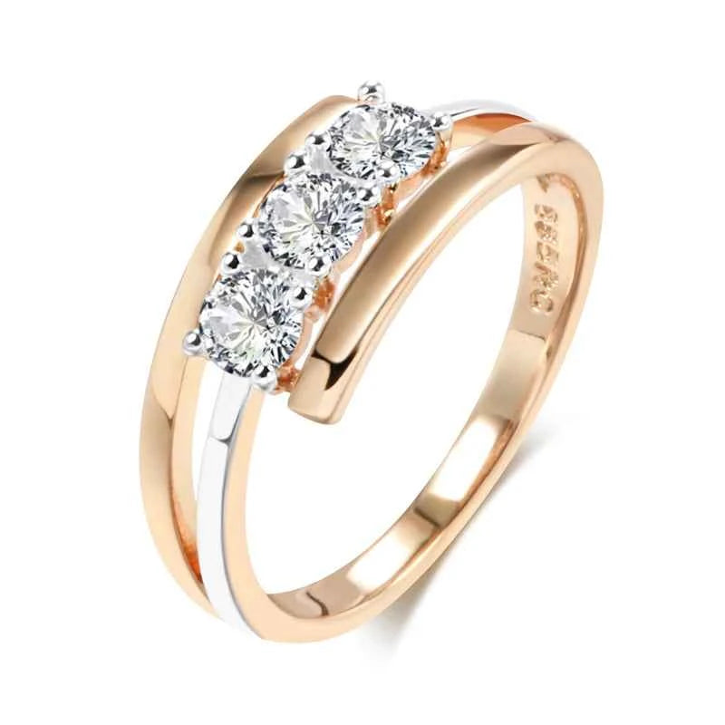 Rose Gold & Silver Tone Three-Stone Zircon Ring