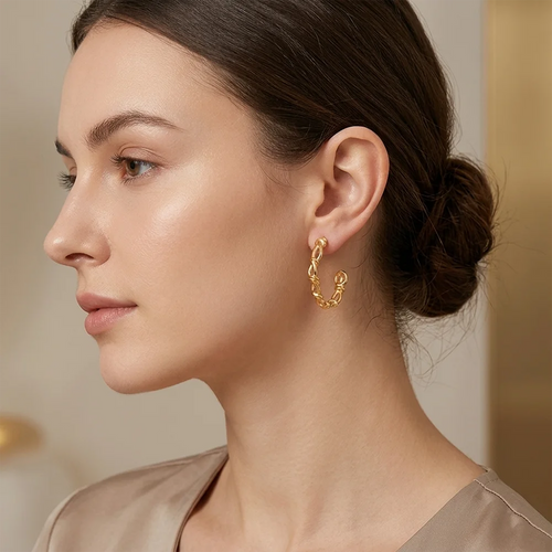 Two-Tone Twisted Knot C Hoop Earrings - SEIYI