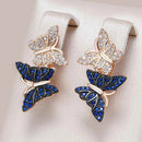 Rose Gold Blue & Clear Zircon Butterfly Drop Earrings