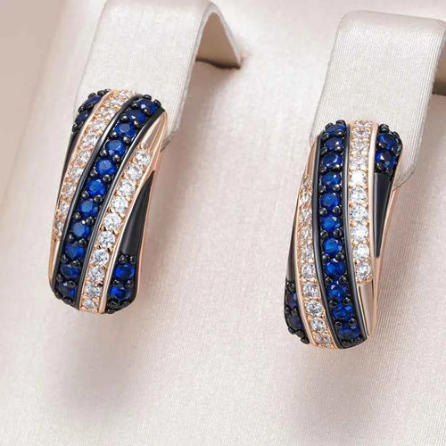 Rose Gold Blue Zircon Twisted Hoop Earrings