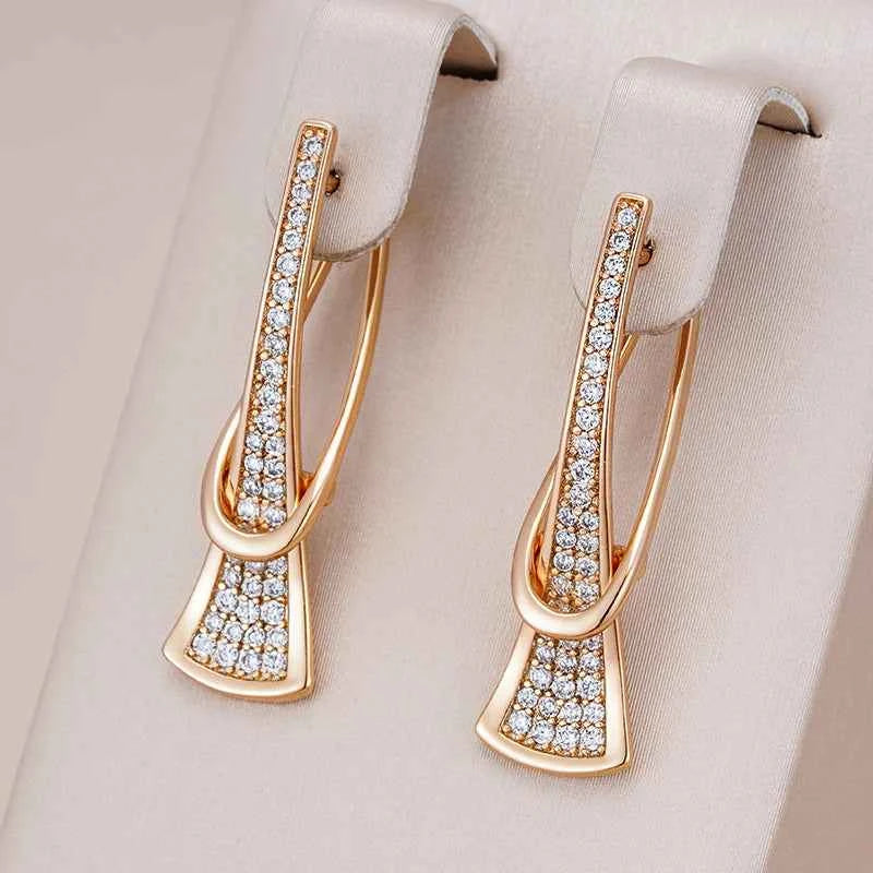 Rose Gold Pavé Zircon Geometric Drop Earrings