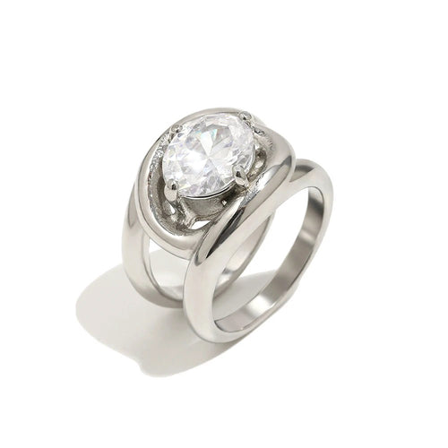 Double Band Oval Crystal Ring - SEIYI