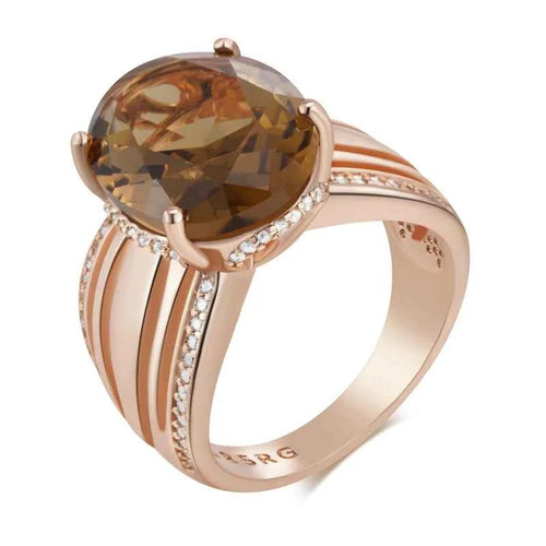 Rose Gold Smoky Brown Zircon Statement Ring