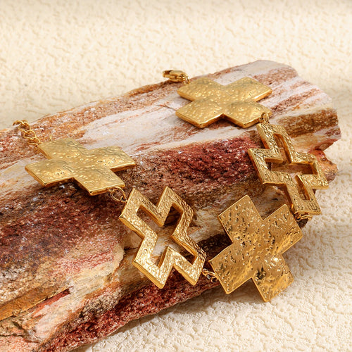 Hammered Cross Zigzag Link Bracelet - SEIYI