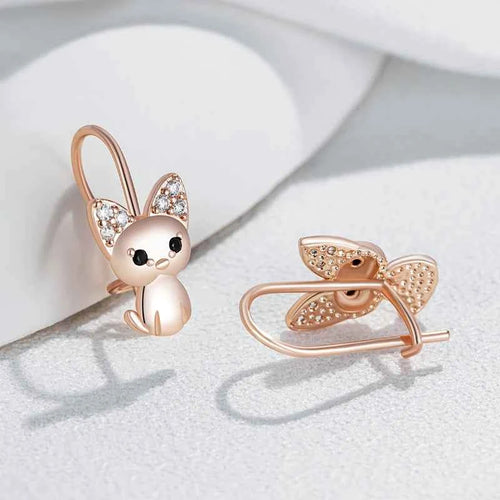 Rose Gold Cute Cat Zircon Drop Earrings