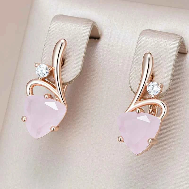 Rose Gold Pink Zircon Heart Drop Earrings