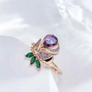 Purple Zircon Rose & Leaf Statement Ring