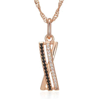 Rose Gold Black & White Zircon Crisscross Pendant Necklace