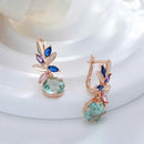 Rose Gold Multicolor Floral Green Stone Drop Earrings