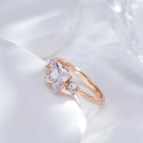Princess-Cut White Zircon Three-Stone Ring