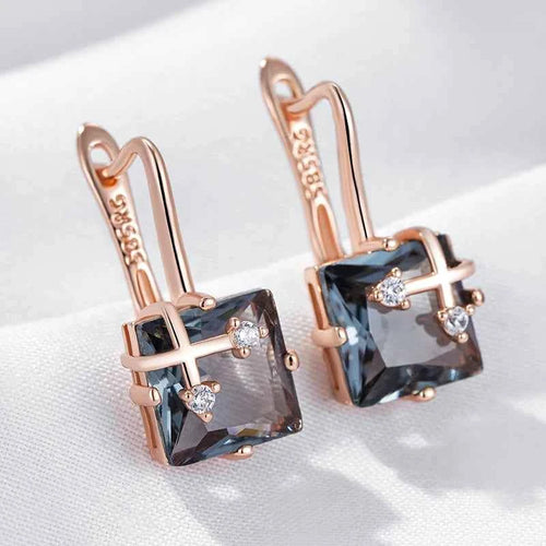 Rose Gold Grey Zircon Cross-Frame Drop Earrings