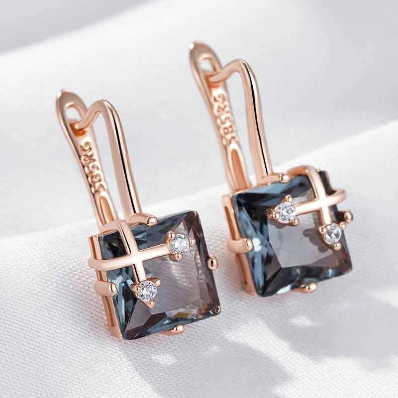 Rose Gold Grey Zircon Cross-Frame Drop Earrings