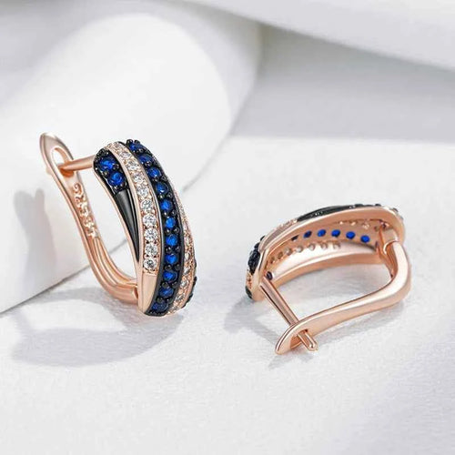 Rose Gold Blue Zircon Twisted Hoop Earrings