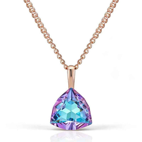 Rose Gold Triangular Color-Shift Zircon Pendant Necklace