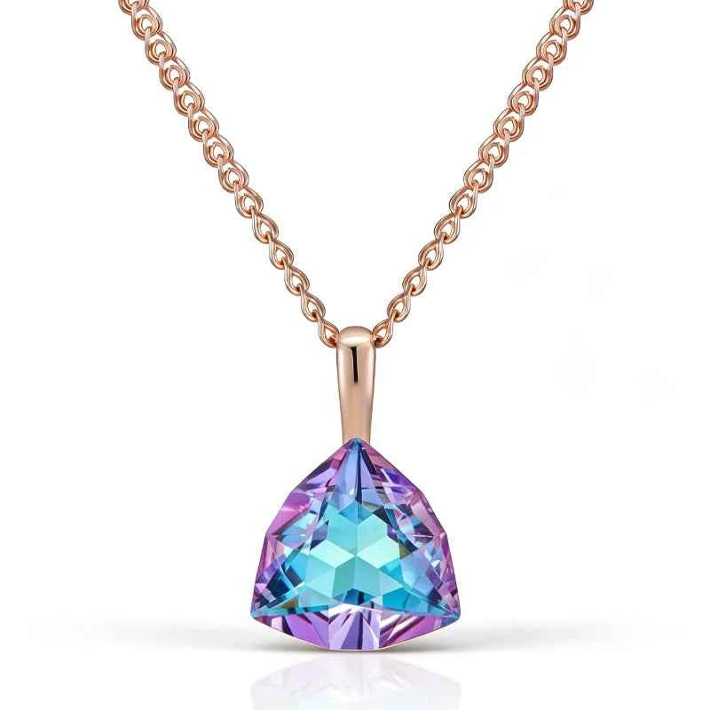 Rose Gold Triangular Color-Shift Zircon Pendant Necklace