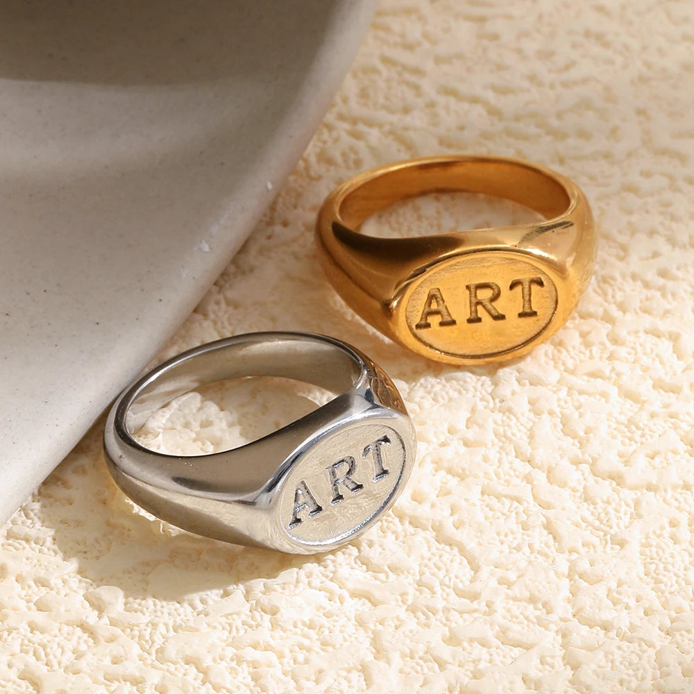 ART Embossed Oval Signet Ring - SEIYI