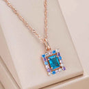 Rose Gold Multi-Color Square Zircon Pendant Necklace