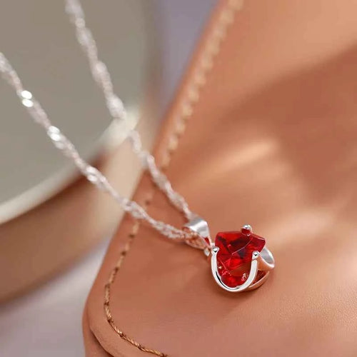 Rose Gold Red Triangle Zircon Pendant Necklace