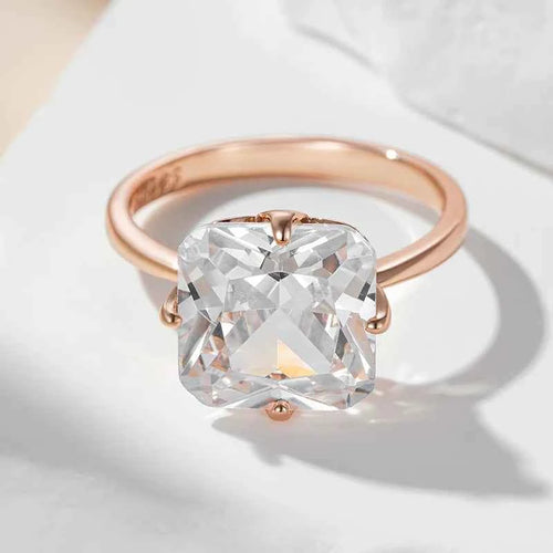 Solitaire Cushion-Cut White Zircon Ring