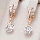 Rose Gold Clear Zircon Halo Drop Hoop Earrings