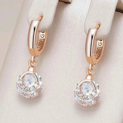 Rose Gold Clear Zircon Halo Drop Hoop Earrings