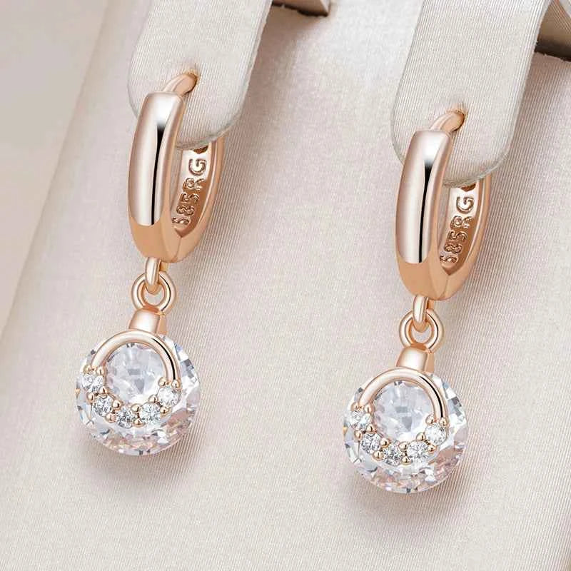 Rose Gold Clear Zircon Halo Drop Hoop Earrings