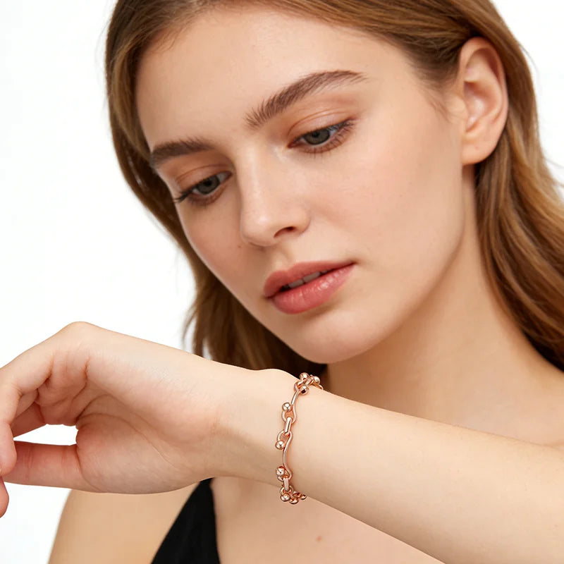 Rose Gold Wave Chain Beaded Bracelet - SEIYI