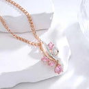 Rose Gold & Silver Pink Zircon Floral Pendant Necklace