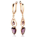 Rose Gold Purple Zircon Teardrop Long Drop Earrings