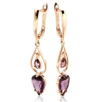Rose Gold Purple Zircon Teardrop Long Drop Earrings