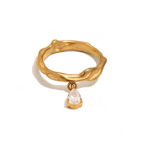 Textured Band Water Drop Crystal Dangle Ring