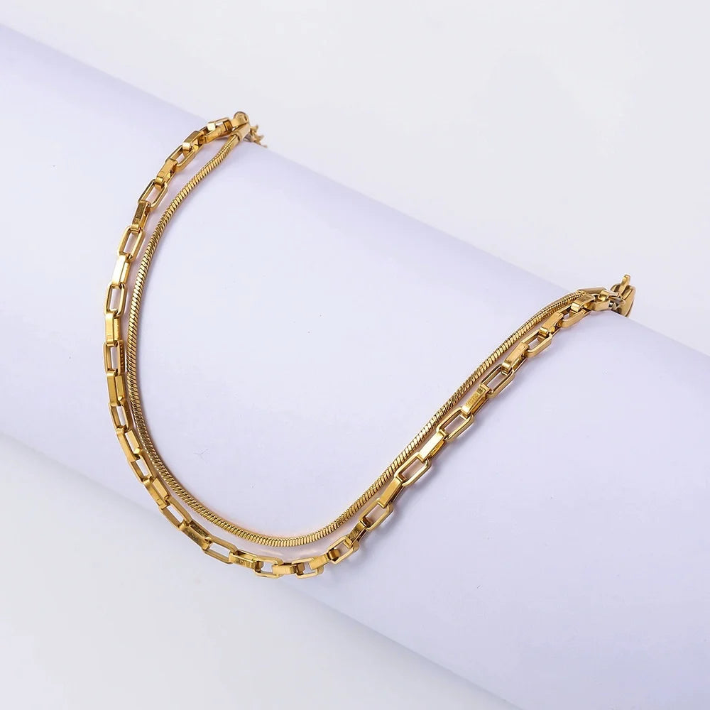 Double-Layer Paperclip & Snake Chain Bracelet - SEIYI