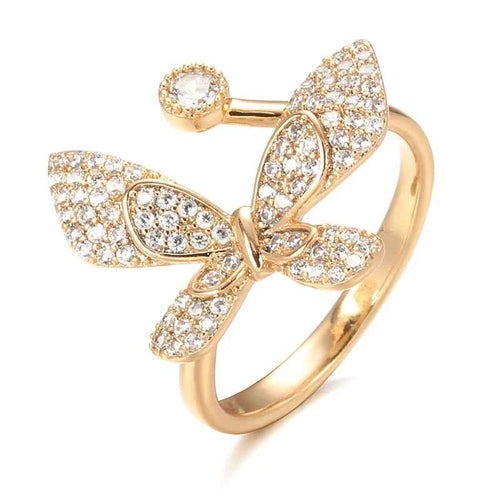 Adjustable Butterfly Pavé White Zircon Ring
