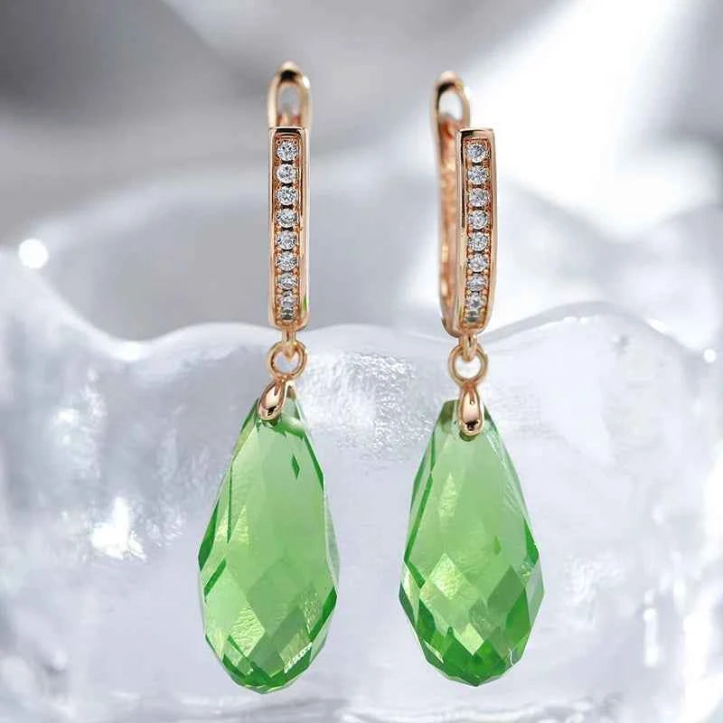 Rose Gold Blue Teardrop Zircon Drop Earrings
