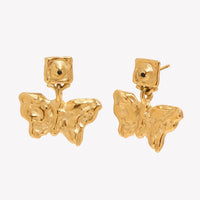 Hammered Butterfly Drop Stud Earrings