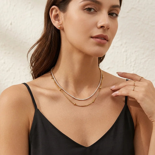 Dual Strand Rhinestone Layered Necklace - SEIYI