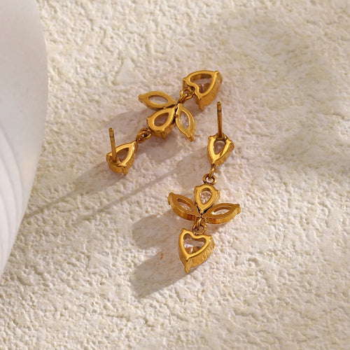 Floral Heart Crystal Drop Earrings - SEIYI