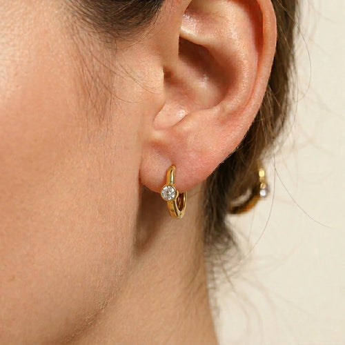 Single Round Crystal Mini Huggie Hoop Earrings - SEIYI
