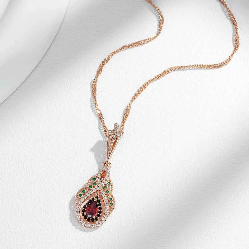 Rose Gold Multi-Color Teardrop Zircon Pendant Necklace