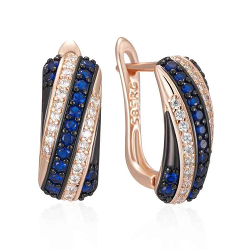 Rose Gold Blue Zircon Twisted Hoop Earrings