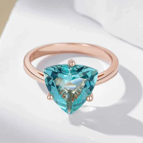 Triangular Green Zircon Solitaire Rose Gold Ring