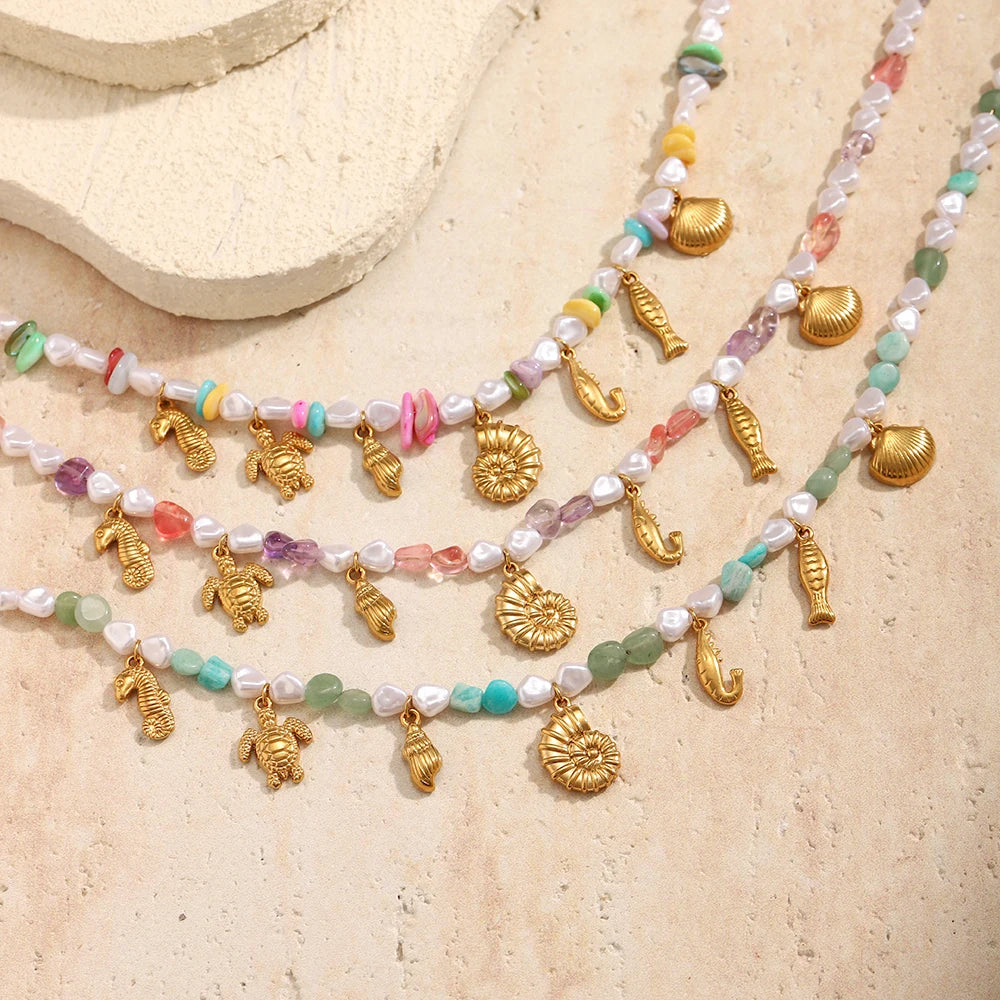 Marine Charm Mixed Bead Choker - SEIYI