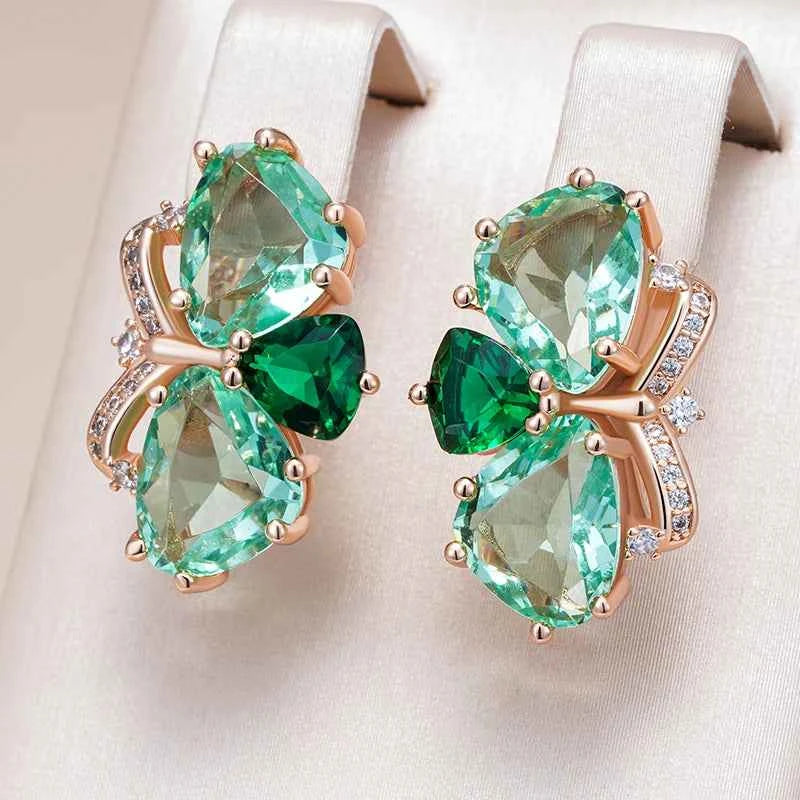 Rose Gold Two-Tone Green Zircon Drop Earrings