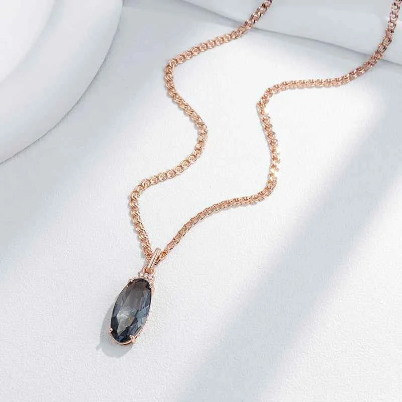 Rose Gold Smoky Gray Oval Zircon Pendant Necklace