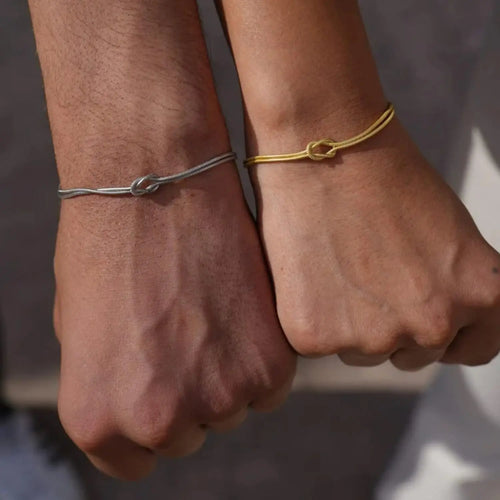 Knotted Love Couple Snake Chain Bracelet Set - undefined