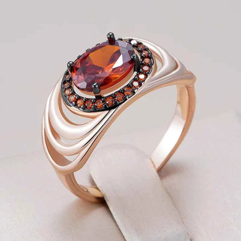 Oval Red Zircon with Ombre Halo Statement Ring