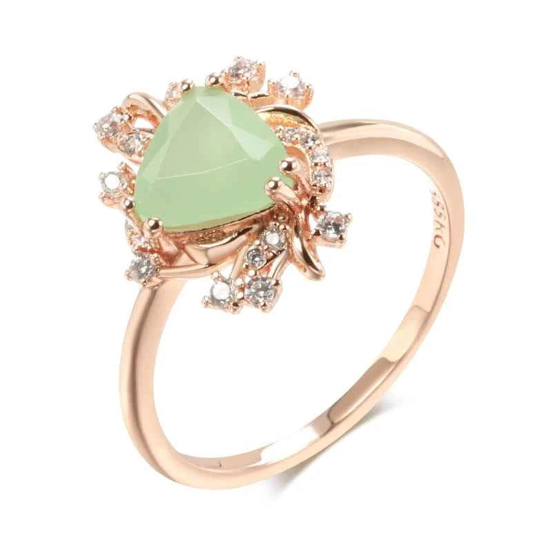 Triangular Green Zircon with Clear Halo Ring