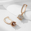 Rose Gold Pavé Flower Drop Hoop Earrings